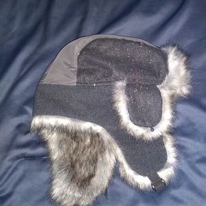 NWT Grey Faux Fur Bomber Hat